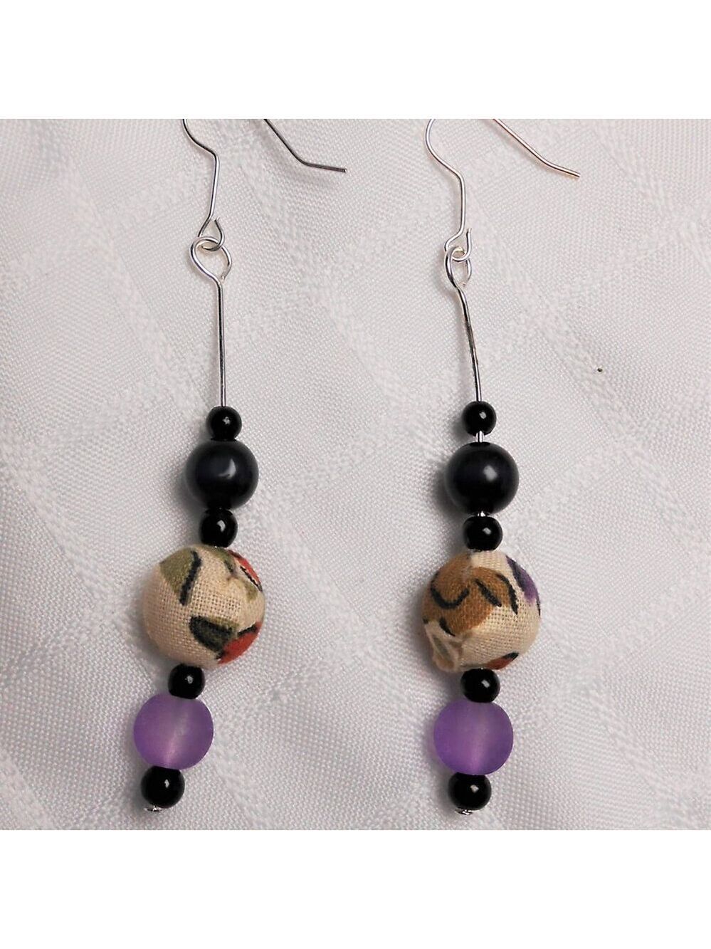 No1037 Pretty minimalist handmade earrings with fabric beads